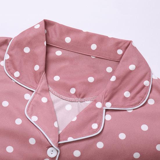 2 Pçs/set Pijamas Terno Estampado Bolinhas Cardigan Camisa Decote Em V Gola Redonda Camisa Perna Larga Calças Soltas Camisola Terno Pijamas