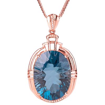 Jinjiahua Blue Topaz & South African Diamond Pendant Necklace