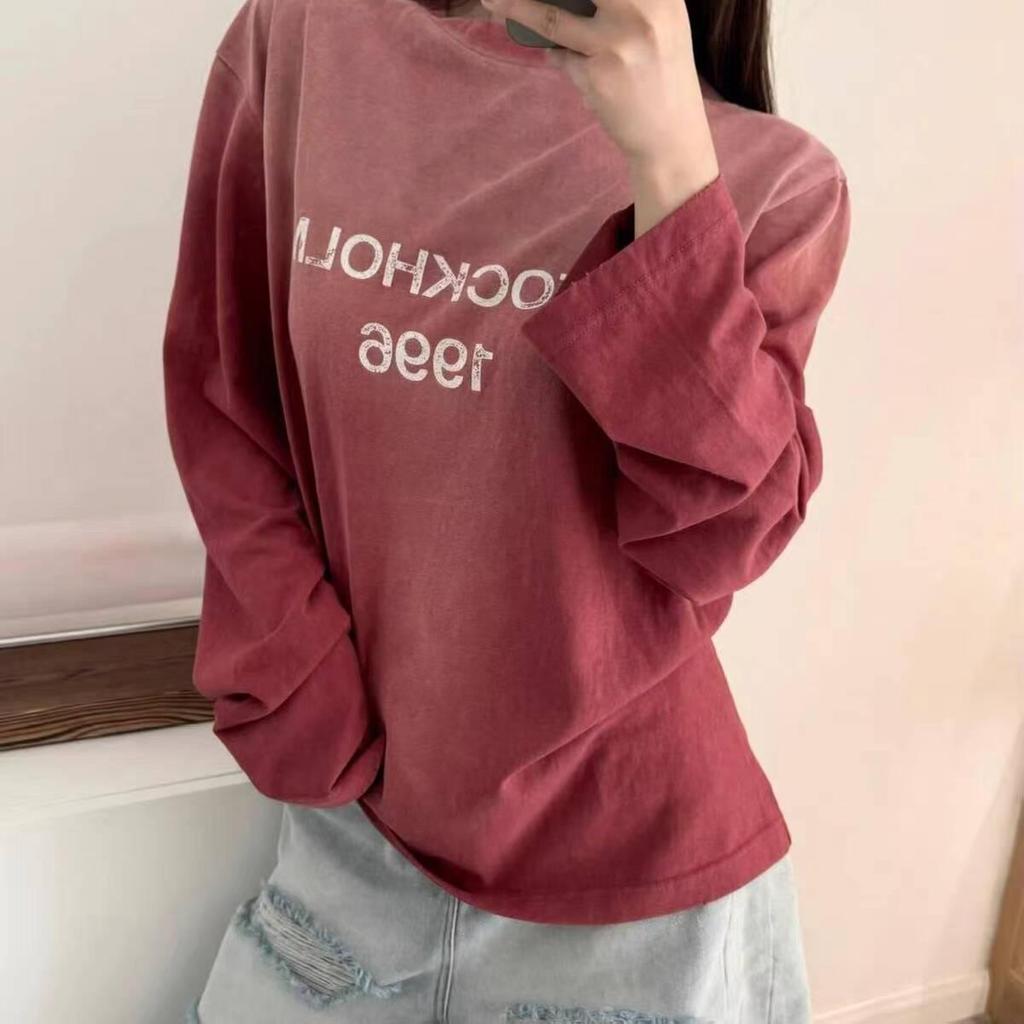 Unisex 2025 Early Autumn Letter Print Crew Neck Long Sleeve Loose Top