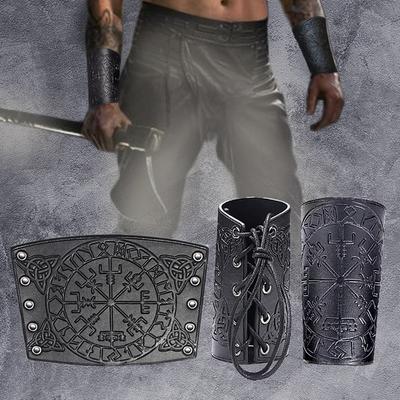 Viking Vegvisir Embossed Leather Arm Armor Studs Leather Armor Bracer