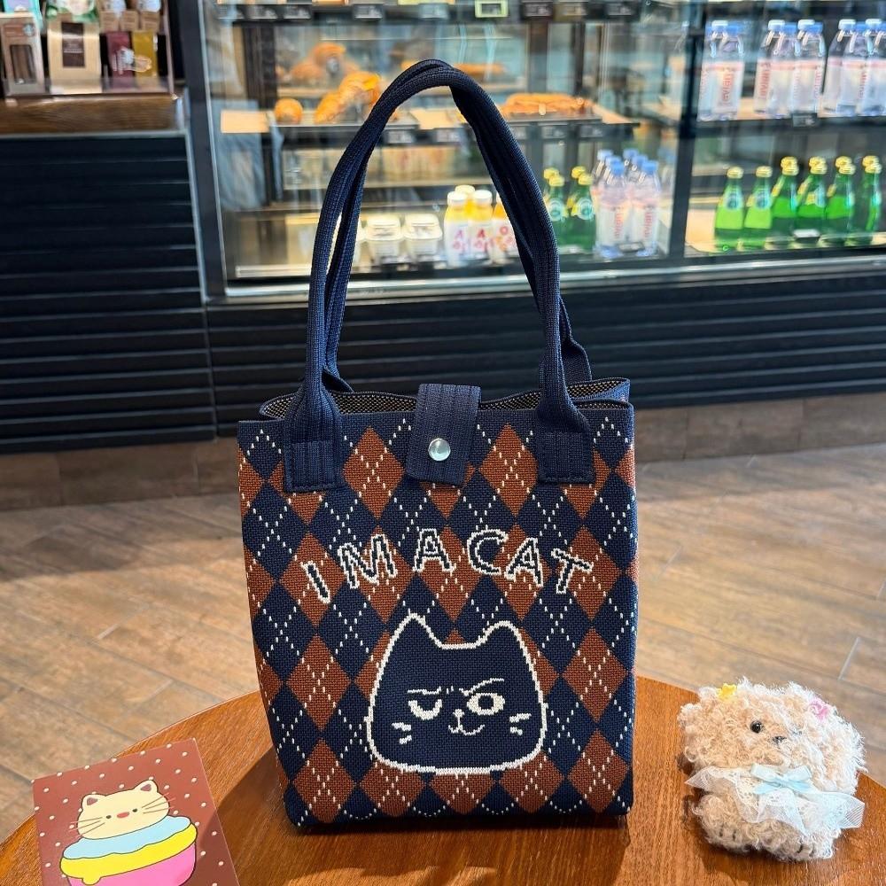 Large Capacity Knitted Bucket Handbag Lightweight Handheld Bag Cartoon Tote Bag  Casual Use