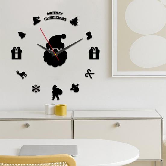 Yousheng Christmas Santa Claus Wall Clock Glow-in-the-dark Frameless Acrylic 3D Clock Silent Home Office Bedroom Living Room Digital Analog Clock