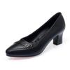 Women Fashion Comfort High Quality Black Soft Leather Spring Slip on Shallow Mouth Square Heel Cool Autumn Single Shoes