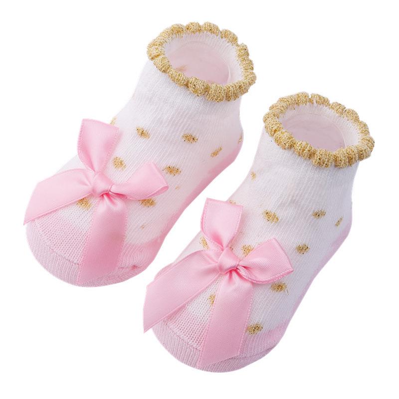 Cartoon Stripe Mesh Bow Baby Socks - Cute European & American Style
