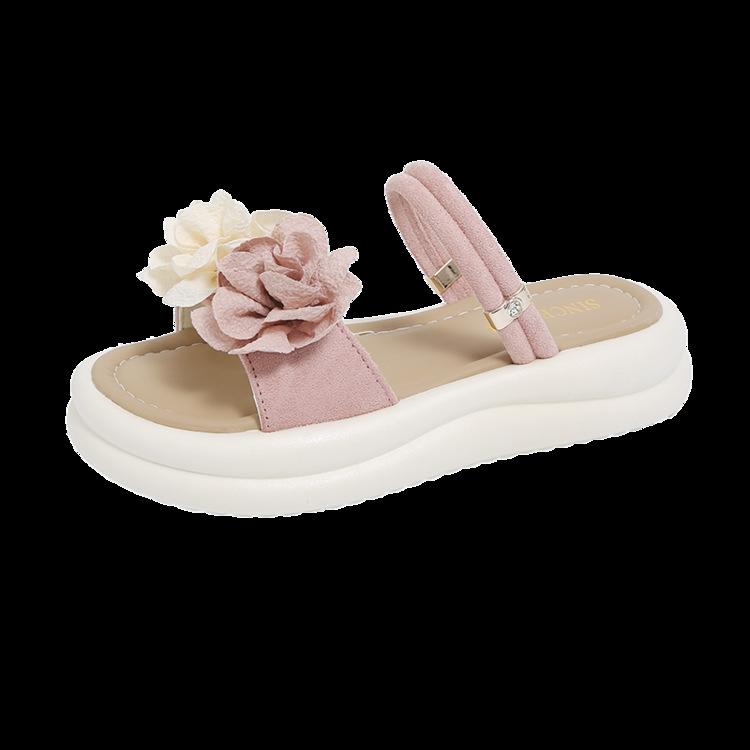 Flower Platform Slippers Women's Wear 2025 New Summer Versatile Women's Flat Bottom Non-slip Student Fashion Beach Sandals