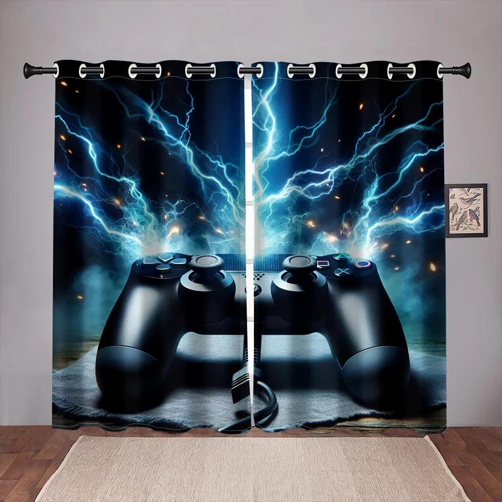 3D Gamepad Printed Thin Curtains for Boys Bedroom Gaming Room Decor Window Curtains Playing Video Game Window Drapes Shading 2pa