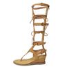 Damen Sommer Gladiator Ausgeschnitten Hohe Stiefel Innenabsatz Bohemian Strandurlaub Mode Sandalen