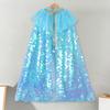 Yousheng Mädchen Meerjungfrau Pailletten Umhang Verstellbarer Tüllkragen Locker Bühnenauftritt Cosplay Kostüm Kinder Karneval Party Anzieh Prinzessin Umhang Schal