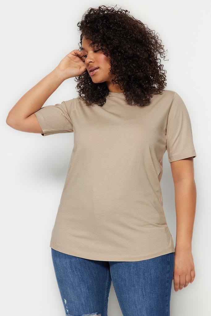 Damen Stil Übergröße Nerz Petrol Boyfriend Rundhals Schlitz Strick T-Shirt