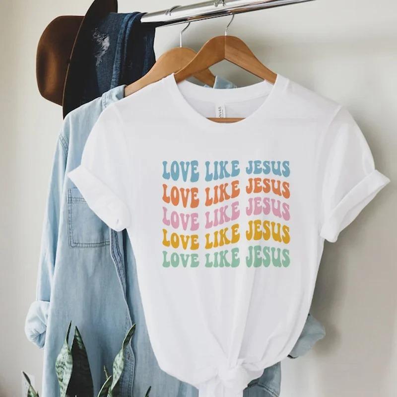 Love Like Jesus Faith T-shirts για Unisex με κοντό μανίκι Θρησκευτικό μπλουζάκι με στίχους της Βίβλου Retro Groovy Graphic Tees Christian Apparel Unisex