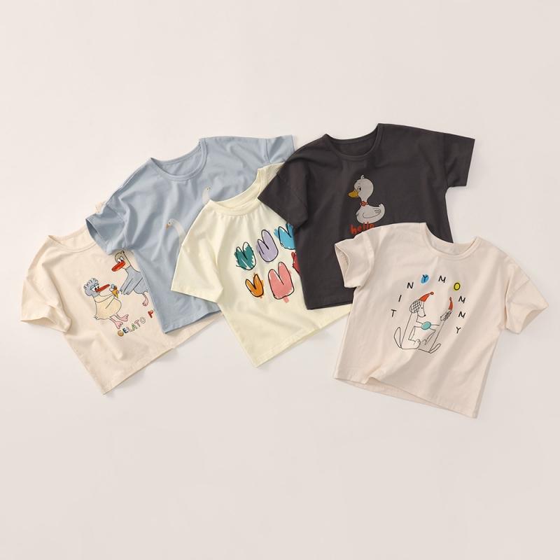 Summer Children Short Sleeve Cartoon T-Shirts Boys Girls Versatile Casual Tee Baby Cotton Tops Thin Breathable Kids Clothes