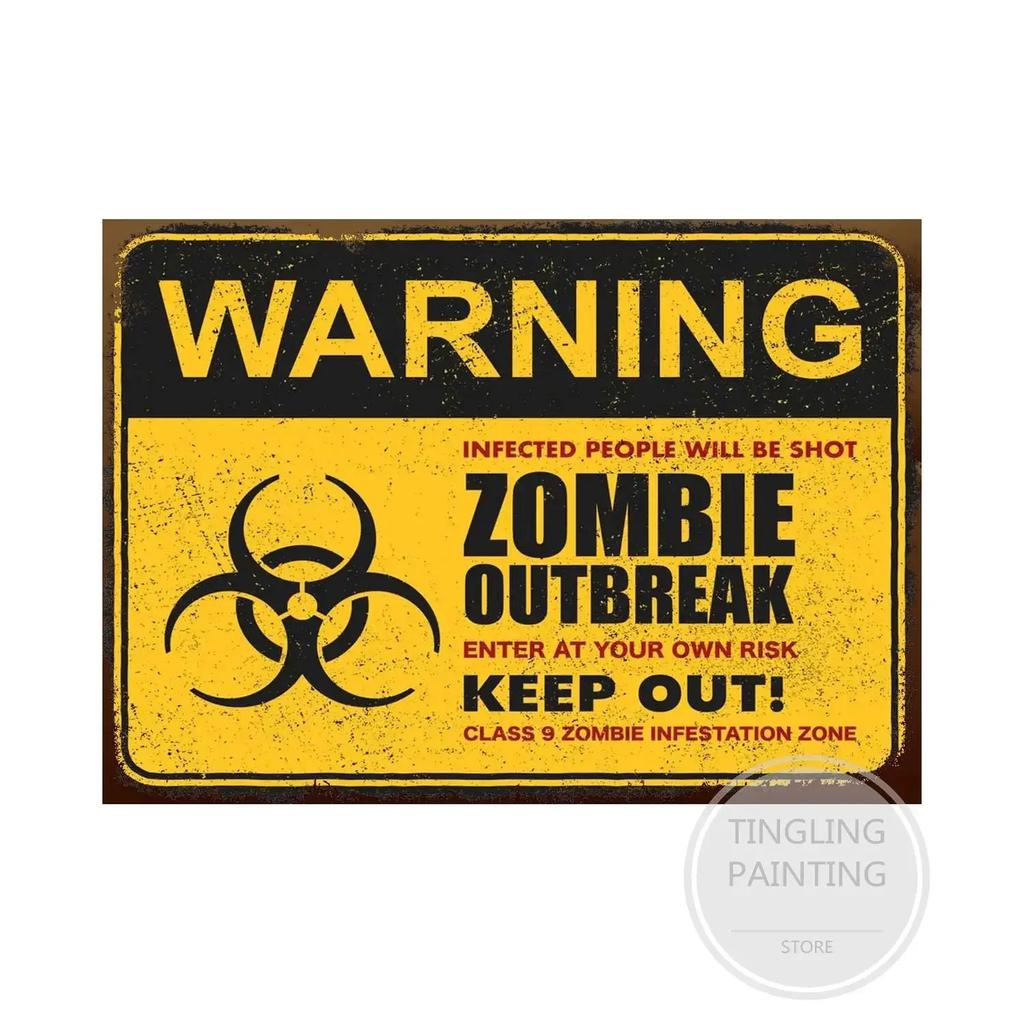 Warning Zombie Poster Danger Vintage Tin Signs Beware of Dog No Parking No Trespassing Metal Plate Garden Home Wall Decor