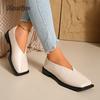 Black Brown PU Leather Square Toe Low Heel Pumps Slip on Women's Casual Shoes Comfortable Footwear Spring Autumn Size 36