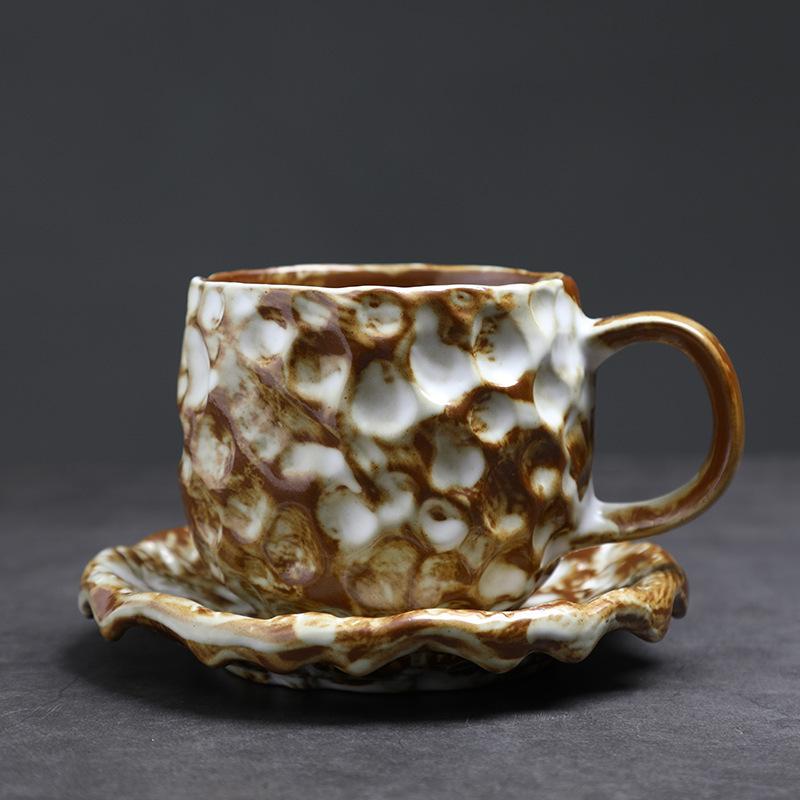 

Handmade Stoneware Coffee Mug Set Ceramic Cup Saucer with Rustic Glaze Hand-Thrown Pottery Espresso Latte Coffee Lover Gifts 200-400ml земляний