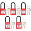 38 Mm Lockout Padlock - Set of 5 Red Padlocks, 2 Keys/each, 6 Mm Shackle, Resistant PA Nylon