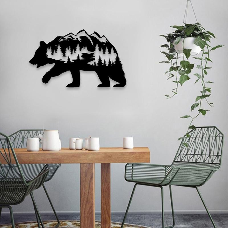 Metal Animal Bear Sign Wrought Iron Decor Hangable Pendant Crafts for Dormitory Room Wall Decoration