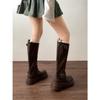 Brown British style but knee thick heel platform boots women's 2025 new autumn thin retro knight boots