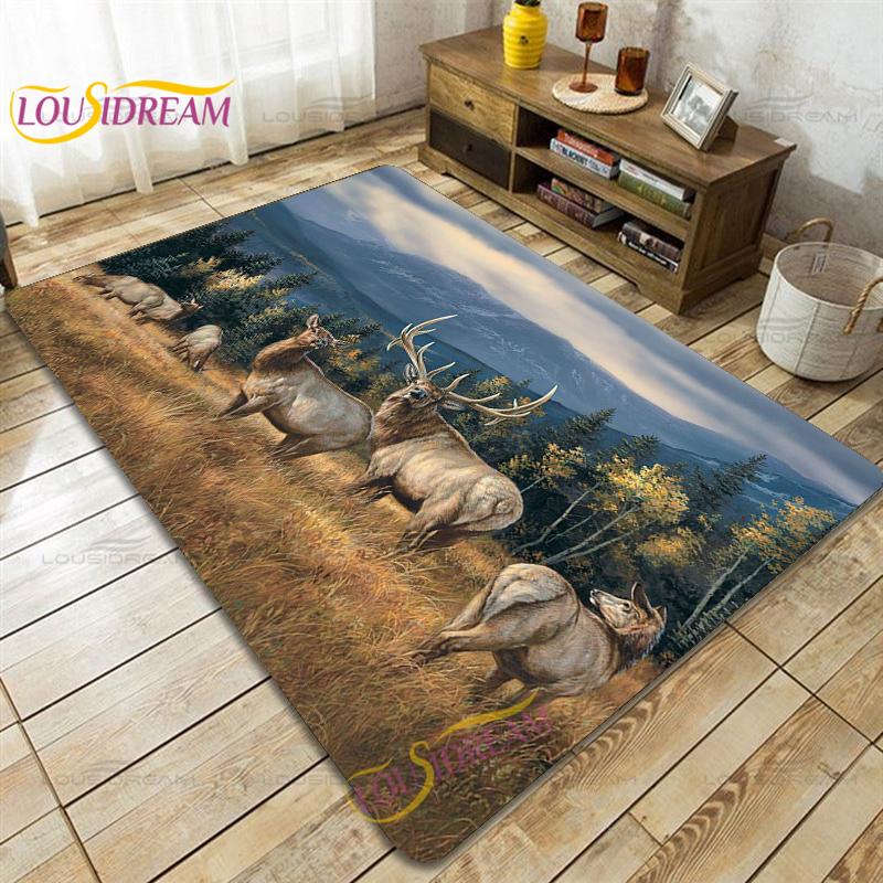 Wild Animals Deer Wildebeest Carpet for Living Room Bedroom Rug Kitchen Door Kids Unslip Floor Mats Birthday Gift Alfombra Rug