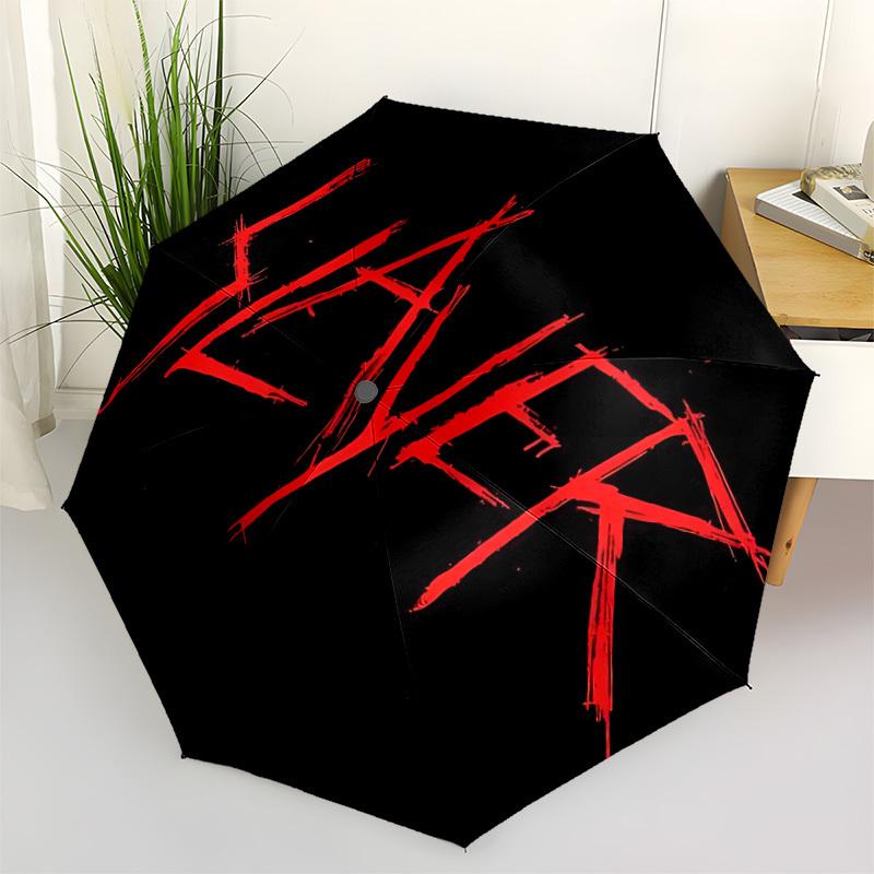 1Pz Ombrello Automatico Slayer HeavyMetal 8 Stecche Portatile Pieghevole Telaio in Ferro Nero per Esterno, Spiaggia, Viaggio, Ombrello da Spiaggia 0905173