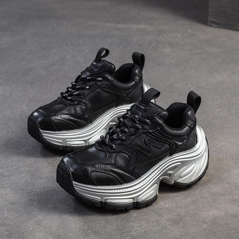 Fashion GKTINOO 2024 Autumn New Retro Lace-up Flat Platform Shoes Genuine Leather Sneakers Thick Soled Round Toe Casual Women's Shoes