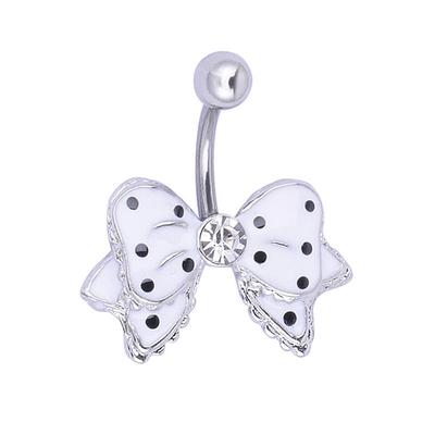 Black Dot White Bowknot  Navel Belly Button Barbell Ring Body Piercing