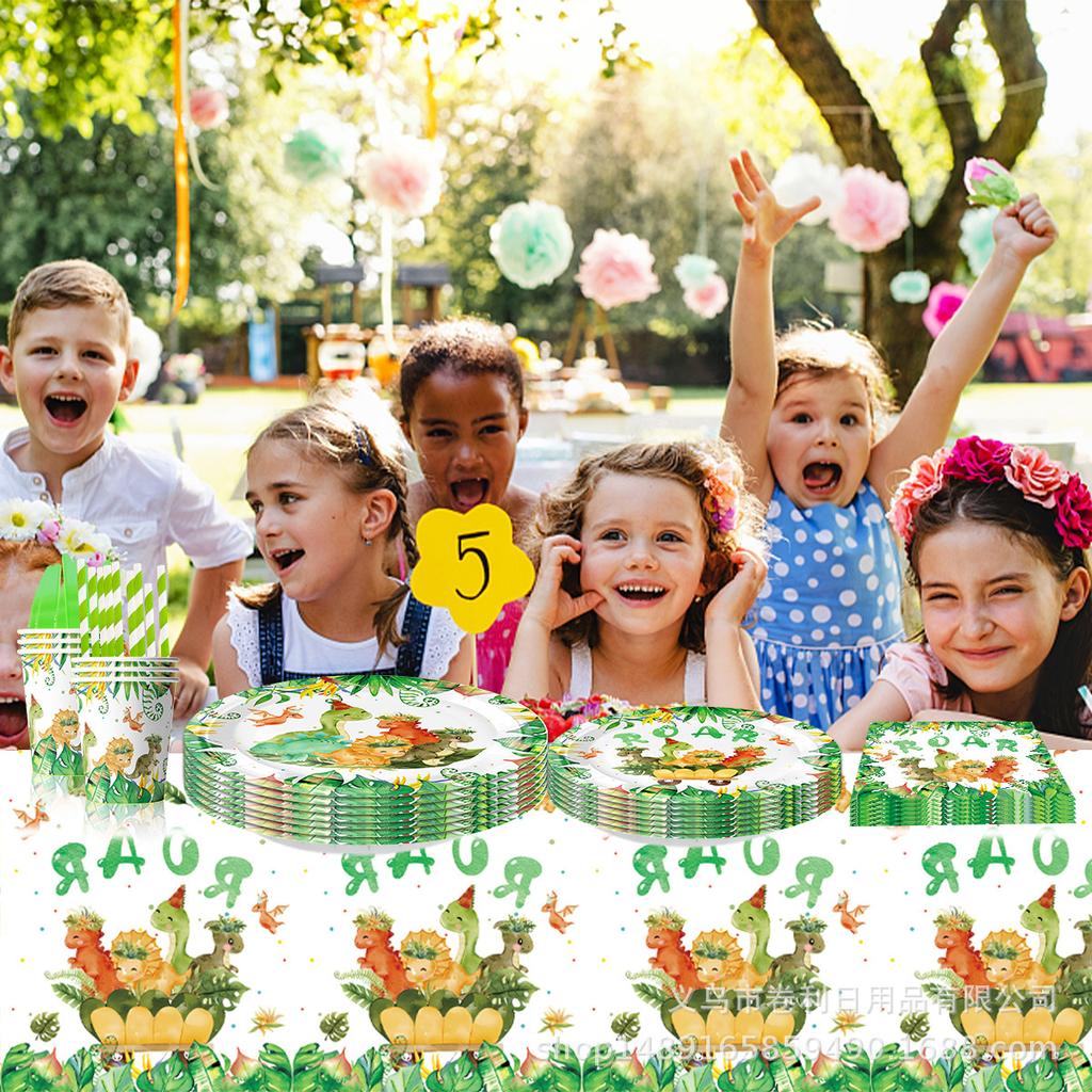 Dinosaur Party Supplies Birthday Decoration Cartoon Dinosaur Decoration Arrangement Paper Plate Paper Cup Paper Towel Tablecloth Atmosphere Props