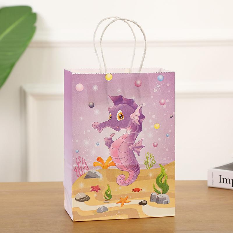 6 Stück Meerjungfrau-Party-Griffe, Kraftpapier-Geschenktüten, Meerjungfrauenschwanz-Süßigkeitstüten, eine Geburtstagsparty mit Meeresthema, Dekoration für Babypartys