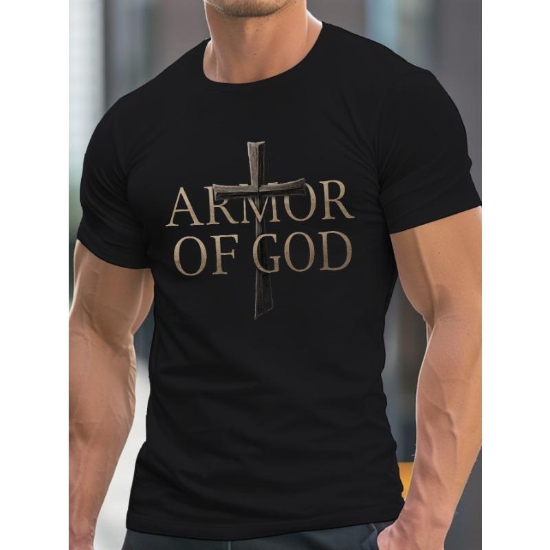 CROSS Armor of God Design Men's Casual Grew Neck Short Sleeve T-Shirt for Summer, PLUS SIZE