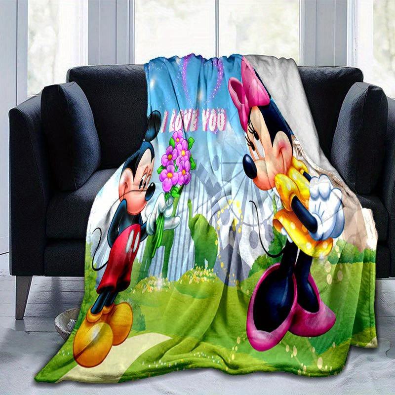 Manta de Desenho Animado do Mickey e da Minnie, Manta Quente Fofa de Pelúcia Curta, Decoração de Casa para Sala de Estar Sofá Quatro Estações Viagem
