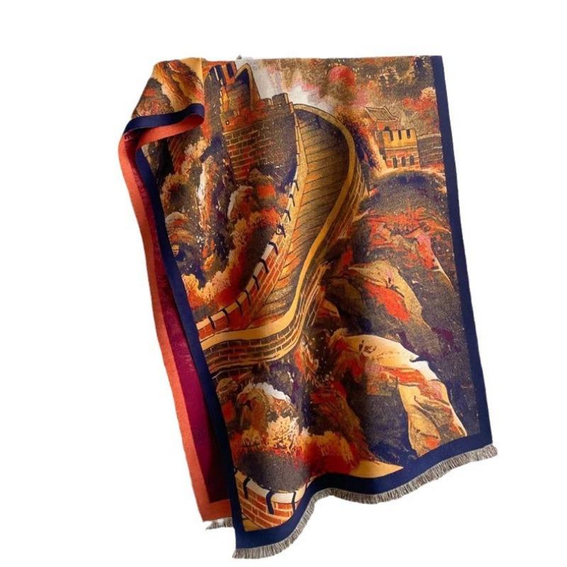 Mid-winter digital printing lengthened thickened warm imitation cashmere scarf mythical shawl women's high sense