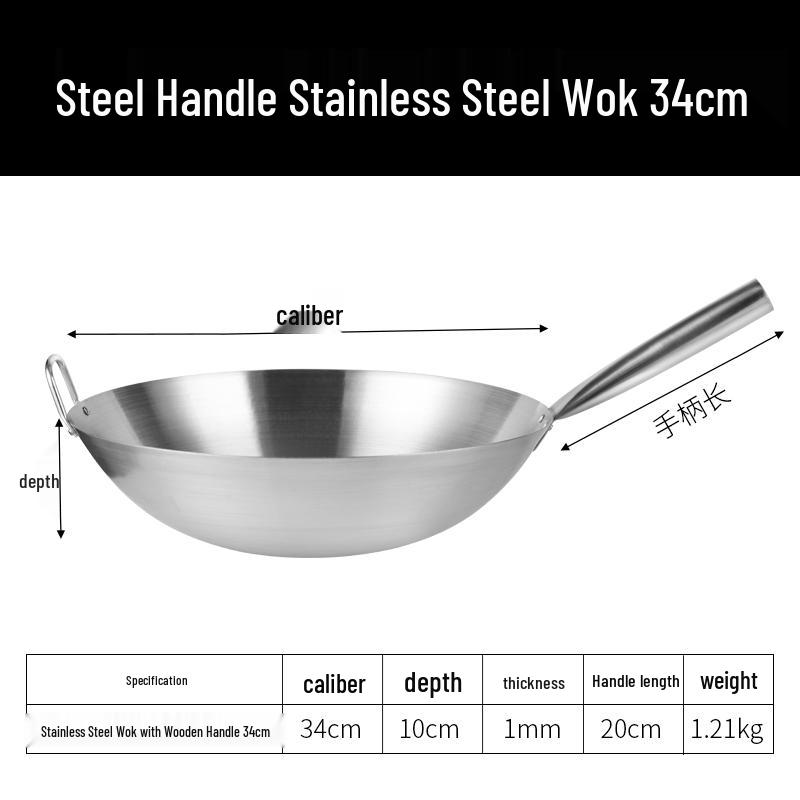 28cm Lightweight Stainless Steel Chef Wok for Home & Commercial Use