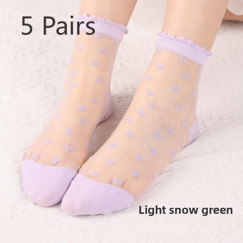 5 Pairs Socks Women Spring and Summer Thin Fashion Thin Crystal Silk Tube Women's Socks Cool Transparent Love Glass Stockings