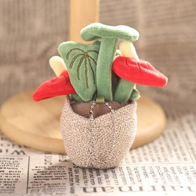 Mini Plant Doll Pendant Key Chain Small Potted Anthurium Plush Hanging Charm for Keys Backpacks Desktop Decor Soft Stuffed Toy Accessory