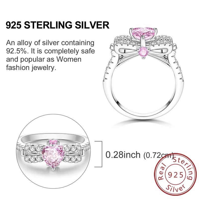 Latest Genuine Copper Rings Pink Bow Heart Love Stackable Ring For Women Girl Engagement Weddling Party Jewelry Creation Anniversary