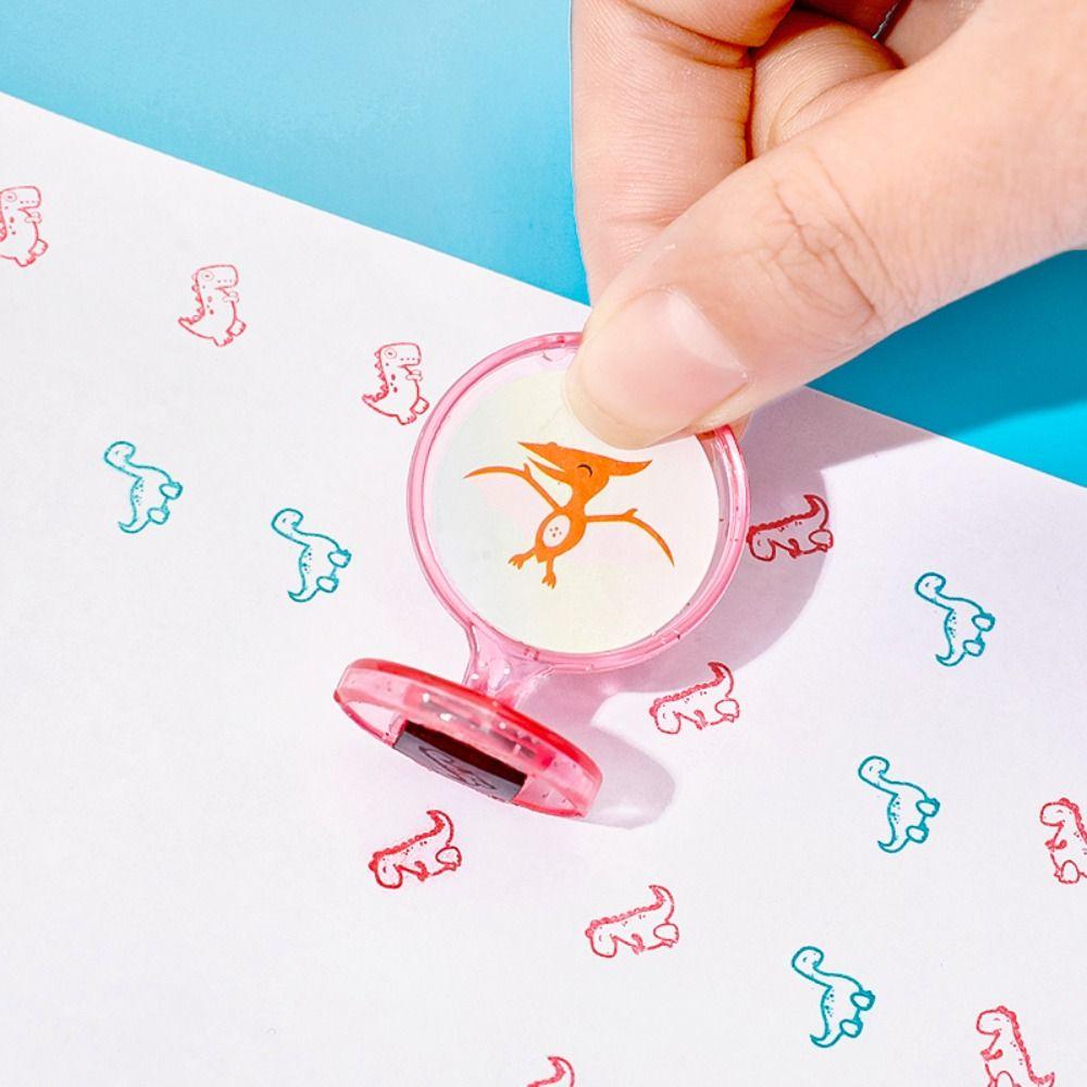 

Cartoon Dinosuar Stamp Self-ink Children Round Seal Painting Photo Album Decor