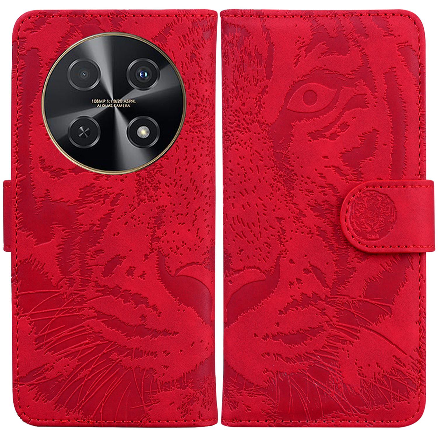 

For Huawei nova 12i 4G Wallet Phone Case Tiger Imprint PU Leather Flip Cover Red