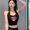 Contrast color pure desire Spice girl hanging neck sweet love printing curled edge sexy short navel sleeveless vest tight top women