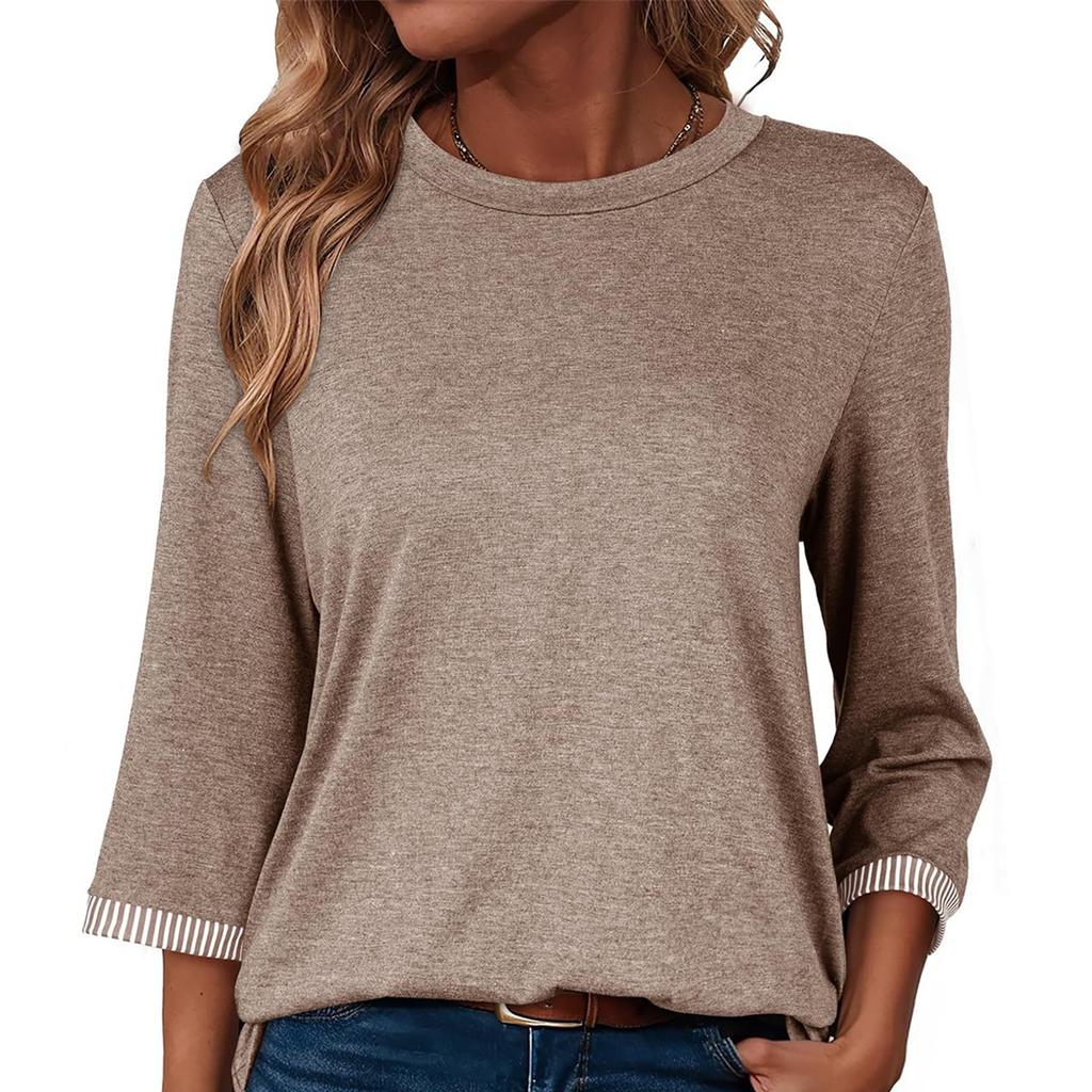 Women's T-shirt Solid Color Round Neck 3/4 Sleeve Top