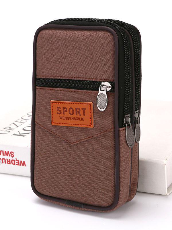 Men's Summer Canvas Phone Belt Bag: Vertical & Horizontal Design for Construction Workers