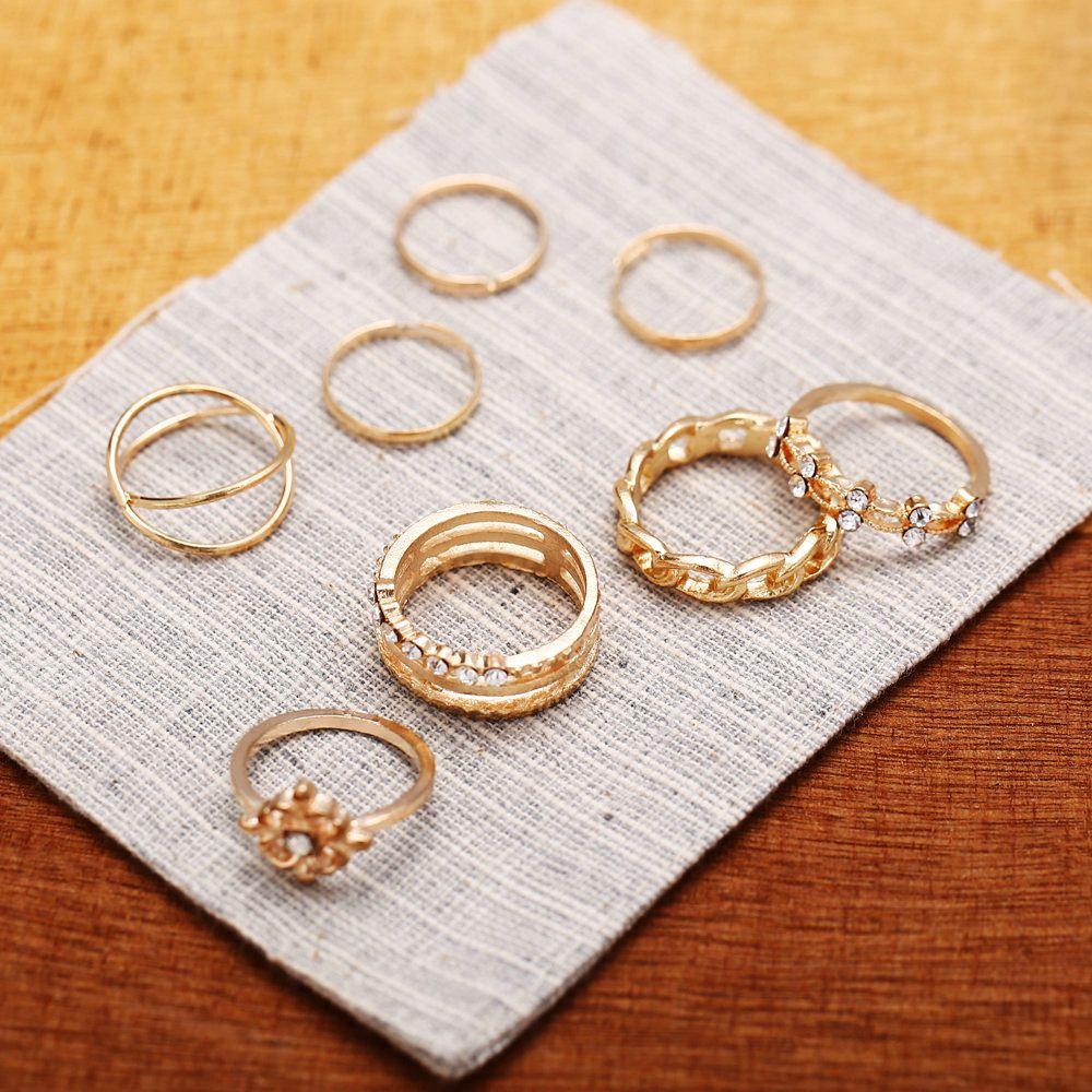 

8 шт./компл. подарки блестящие элегантные женские кольца на палец золотое кольцо винтажные многослойные