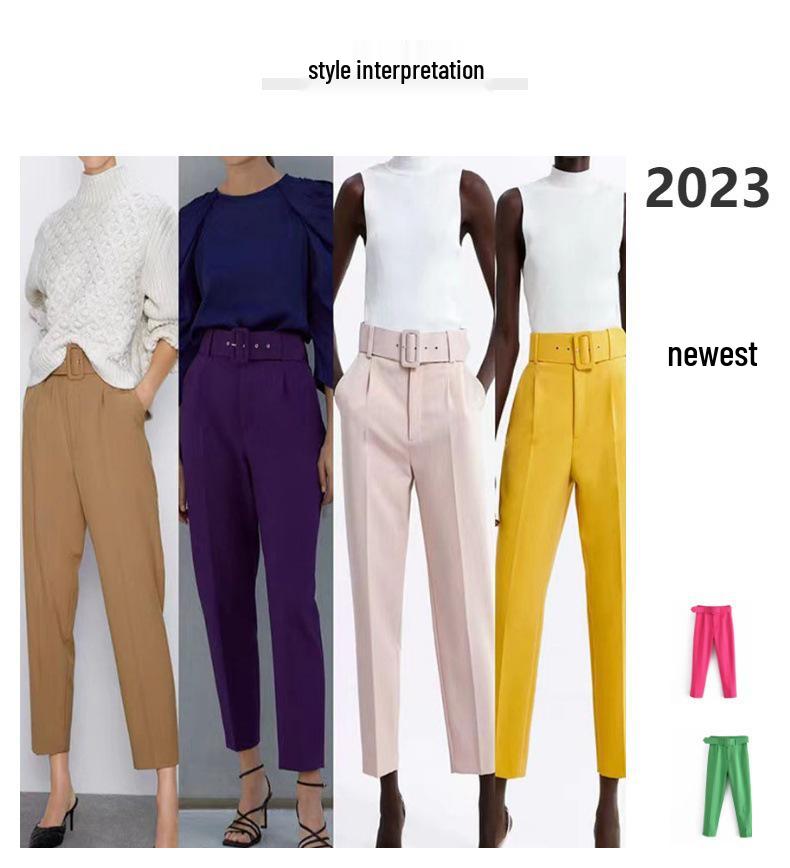 European & American Slim-Fit Straight-Leg Nine-Point Pants with Elastic Waistband