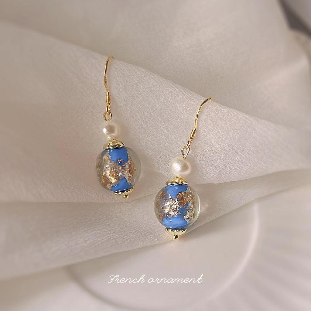 

Женские синие глазурованные круглые жемчужные серьги