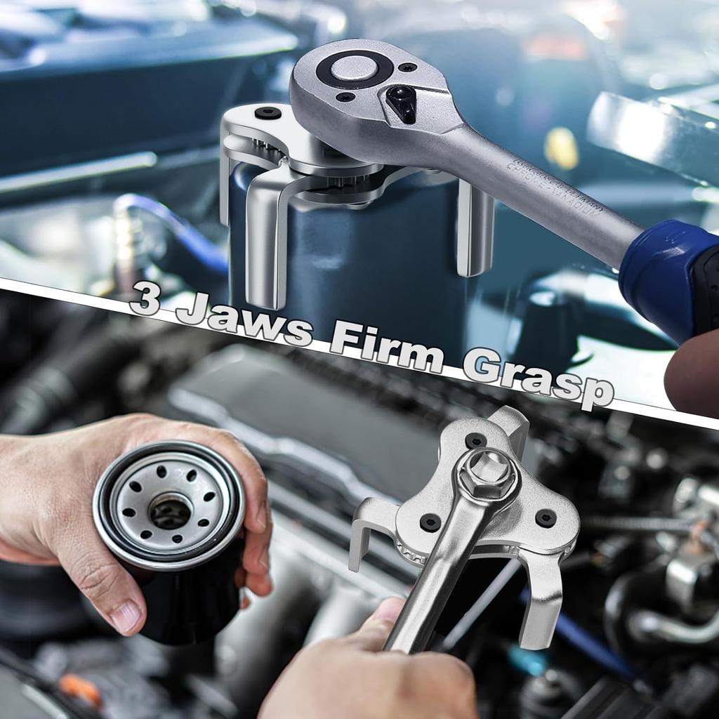 Universal Oil Filter Wrench Adjustable, From 2-1/2 Inch To 4.5 Inch 3 Jaw Oil Filter Removal Tool Set, Efficiency 2 Way Oil Filter Wrench