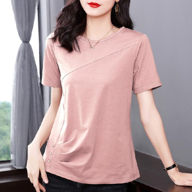 5XL Women Summer Spring cotton Blouses Shirts Lady Fashion Casual Short Sleeve O-Neck Solid Color T-shirt Blusas Tops