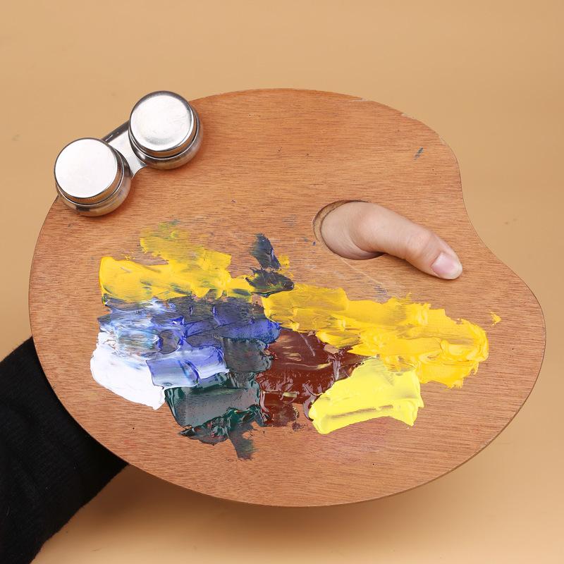 1 Pcs Wooden Palette,Oval And Square Solid Wood Panels,Suitable For Oil Painting,Gouache,Acrylic And Other Pigments