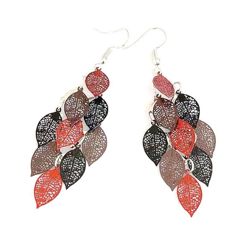 Vintage Hollow Leaves Drop Earrings for Women Bohemian Colorful Long Dangle Earrings 2024 Fashion Zircon Boucle Oreille Femme