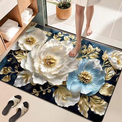 Tappetino da bagno ispessito con stampa floreale Tappeti antiscivolo da bagno in lavabo Vasca da bagno Lato Tappetino da pavimento Cabina doccia Zerbino Cuscinetto 3D in memory foam