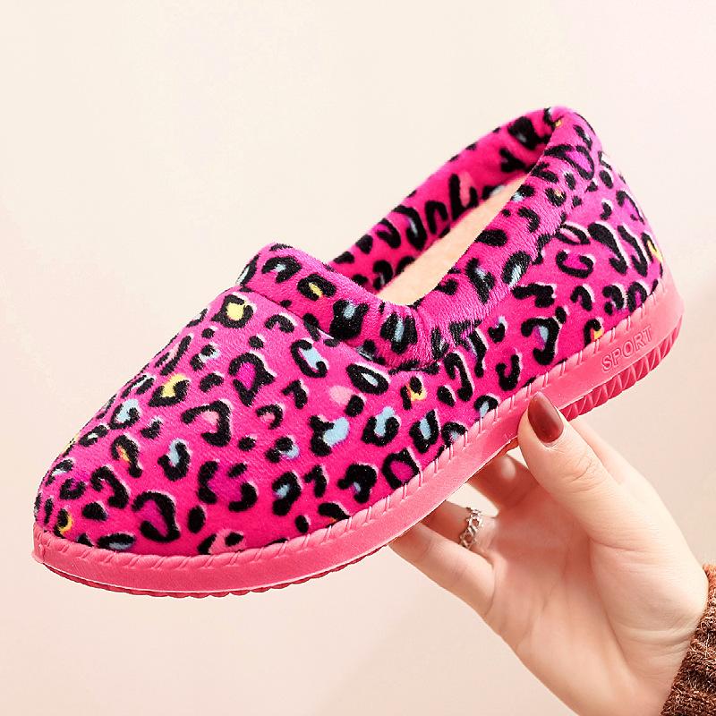 25 Baumwollpantoffeln Damen Wintermodelle Fleece dicksohlige rutschfeste weichsohlige Mutterschuhe Leopardenmuster warme Baumwollschuhe