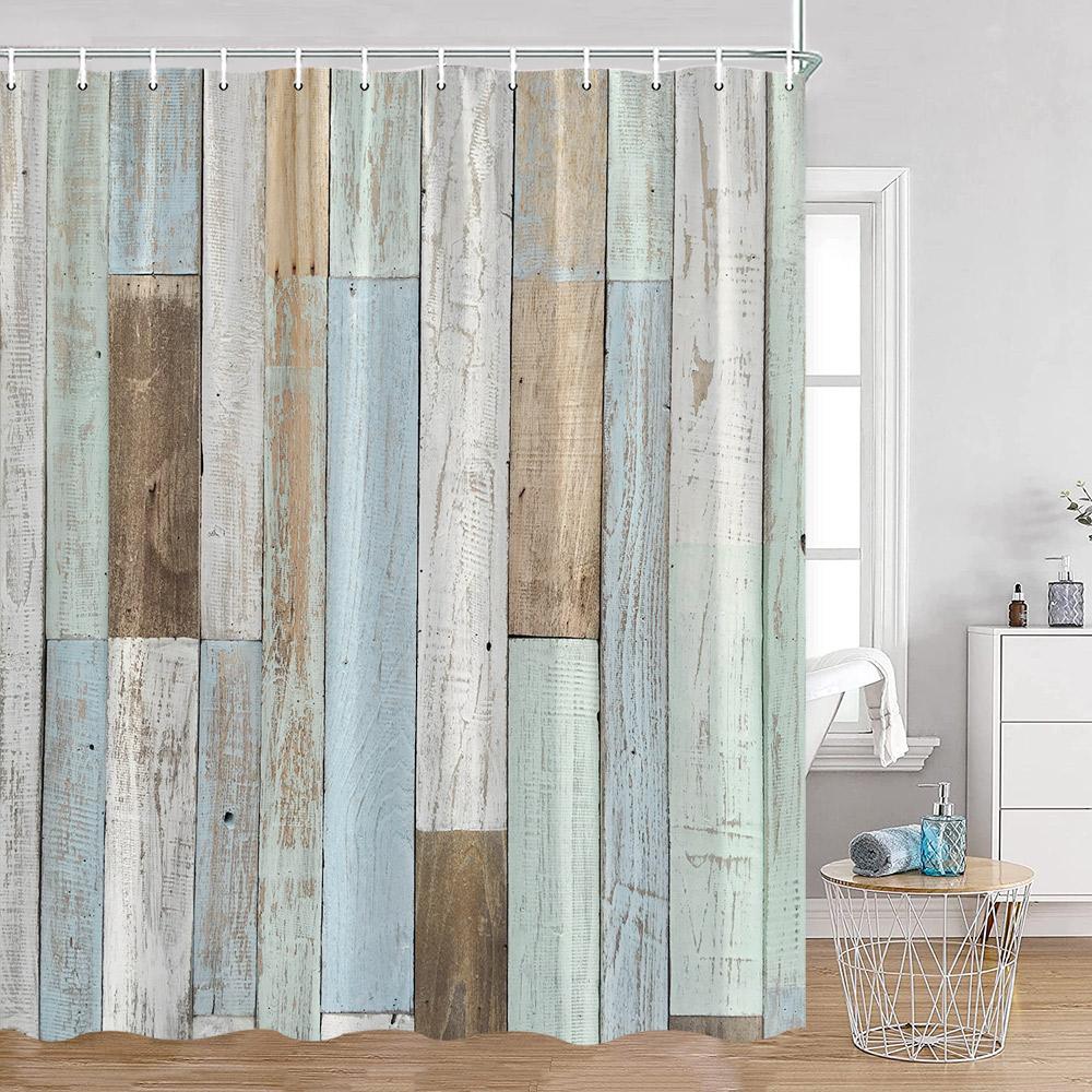 Countryside Wooden Board Shower Curtain Brick Wall Farmhouse Farm Bathroom Curtains Wooden Planks Art Pattern Bath Curtain Decor