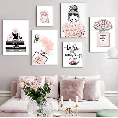 Peinture sur toile Art Mural Nordique, Affiche Femme Cils Lèvres Noires, Décor Moderne Salon Beauté, Simplicité Parfums Livres Image